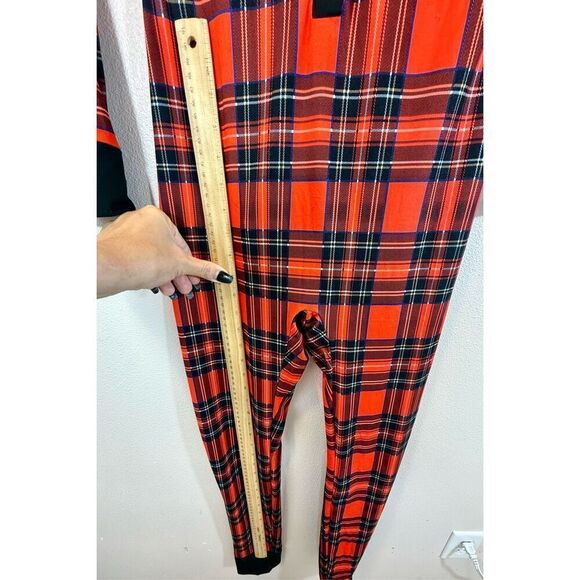 CBR Christmas Holiday Plaid Butt Button Flap Jumpsuit Romper Pajamas Women's S - Picture 11 of 16